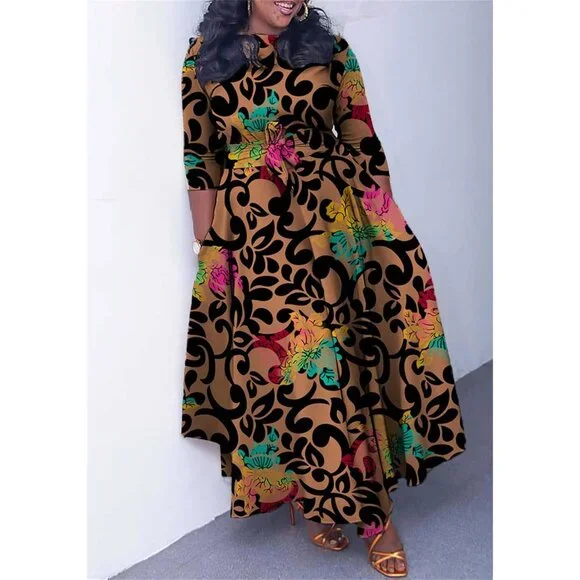 sachin and babi light blue dress African Dresses for Women Embroidered Flares High Waist Print Dress Casual  Party Outfit Dashiki Clothing with Belt 2525047 main image 1